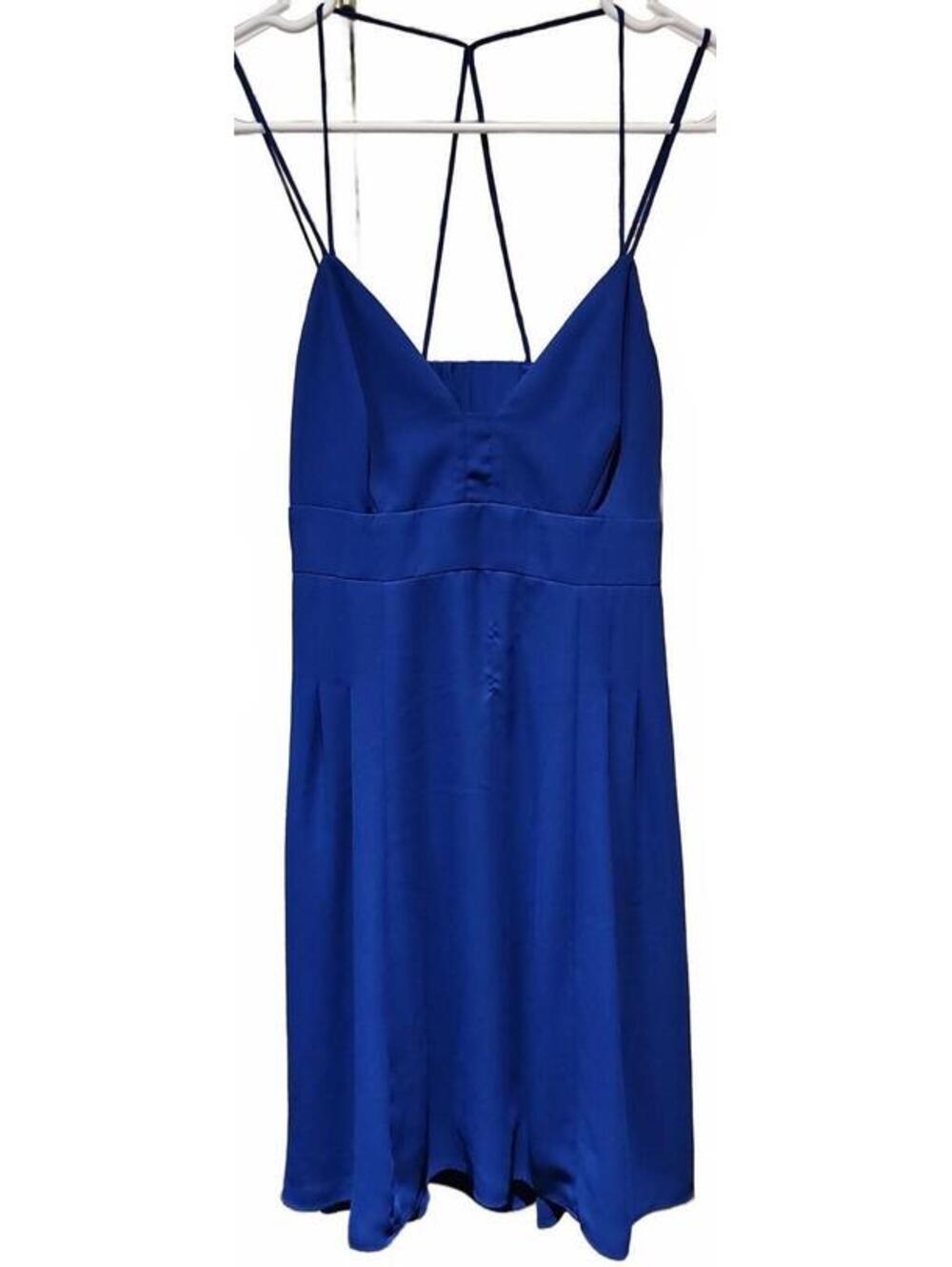 Express Blue Strappy Back Fit Flare Dress Womens Size 2 Spaghetti Strap Lined